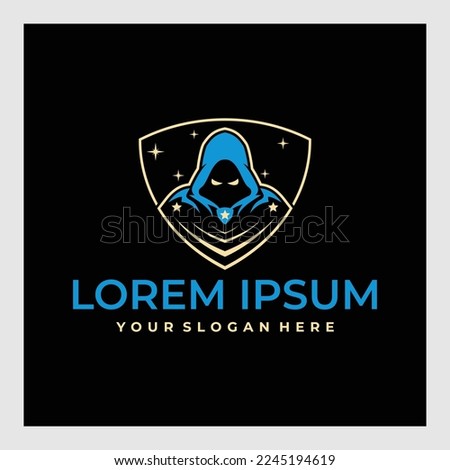 Professional gaming mascot logo design,Logo design. Hooded man. City Silhouette. Urban. Street art. Vector Ilustration.