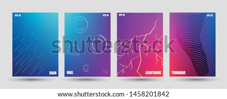 Minimal covers design. Colorful halftone gradients. Future geometric patterns. Set of brochures. Thunderstorm weather. Rain, hail, lightening, tornado abstract illustration. Eps10 vector.