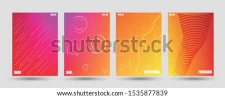 Minimal covers design. Colorful halftone gradients. Future geometric patterns. Set of brochures. Thunderstorm weather. Rain, hail, lightening, tornado abstract illustration. Eps10 vector.