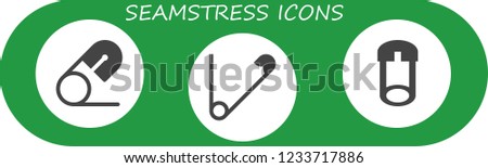 Vector icons pack of 3 filled seamstress icons. Simple modern icons about  - Safety pin