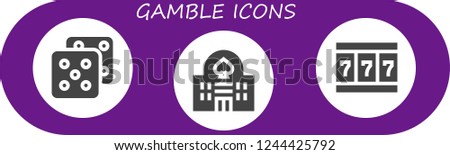 Vector icons pack of 3 filled gamble icons. Simple modern icons about  - Dice, Casino, Slot machine