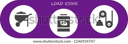 Vector icons pack of 3 filled load icons. Simple modern icons about  - Wheelbarrow, Battery, Pulley