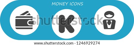 Vector icons pack of 3 filled money icons. Simple modern icons about  - Wallet, Kickstarter, Manager