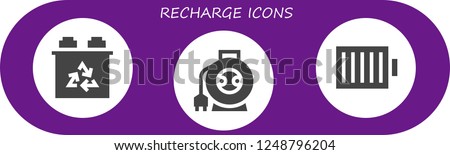 Vector icons pack of 3 filled recharge icons. Simple modern icons about  - Battery, Wire, Full battery