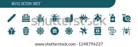 Vector icons pack of 18 filled bug icons. Simple modern icons about  - Centipede, Virus, Ladybug, Beetle, Snail, Mosquito, Wasp, Insecticide, Frappe, Spider web, Worm, Spider