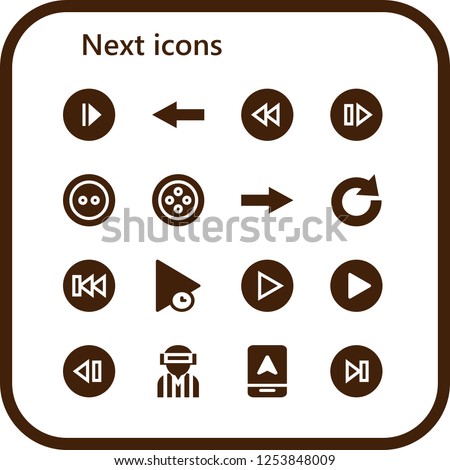 Vector icons pack of 16 filled next icons. Simple modern icons about  - Play, Back, Backward, Skip, Button, Next, Redo, Previous, Player, Arrow