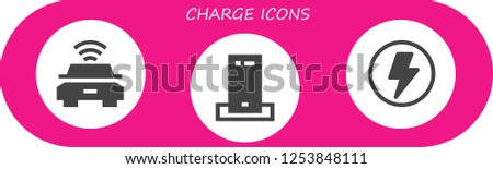 Vector icons pack of 3 filled charge icons. Simple modern icons about  - Electric car, Charger, Flash