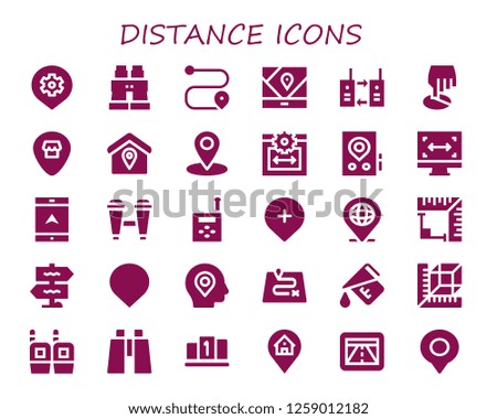  distance icon set. 30 filled distance icons. Simple modern icons about  - Place, Binoculars, Route, Gps, Walkie talkie, Position, Location, Web size, Size, Navigation, Angle