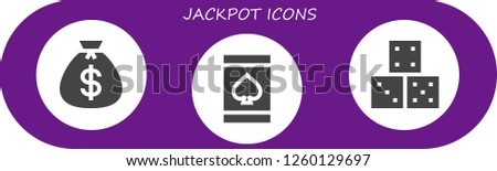 Vector icons pack of 3 filled jackpot icons. Simple modern icons about  - Money bag, Online gambling, Dice