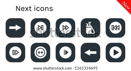  next icon set. 10 filled next icons. Simple modern icons about  - Next, Forwards, Arrow, Previous, Skip, Button, Play, Back