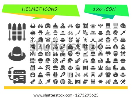  helmet icon set. 120 filled helmet icons. Simple modern icons about  - Ski, Welder, Hat, Bicycle, Bike, Boxing helmet, Virtual reality, Worker, Firefighter, Helmet, Snowboard