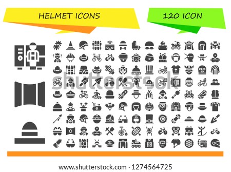  helmet icon set. 120 filled helmet icons. Simple modern icons about  - Worker, Hat, Panoramic, Pom pom, Helmet, Ski, Oculus rift, Roller skate, Goggles, Quad, Samurai, Race car