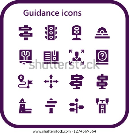  guidance icon set. 16 filled guidance icons. Simple modern icons about  - Direction sign, Traffic light, Manual, Decision making, Direction, Directions, Signpost, Split point