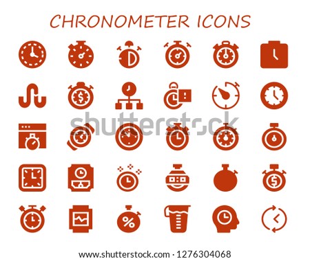  chronometer icon set. 30 filled chronometer icons. Simple modern icons about  - Wall clock, Stopwatch, Stop watch, Stopclock, Watch, Stumbleupon, Time, Timer, Chronometer, Measuring glass