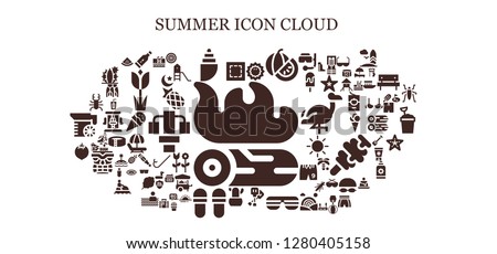  summer icon set. 93 filled summer icons. Simple modern icons about  - Campfire, Marquee, Thermometer, Shell, Sea urchin, Watermelon, Paddles, Sunglasses, Cactus, Slippers, Coconut