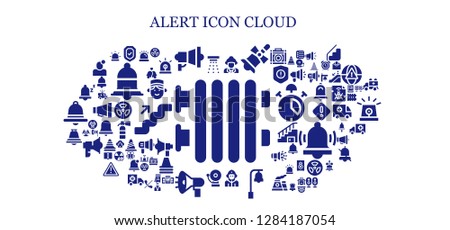  alert icon set. 93 filled alert icons. Simple modern icons about  - Radiator, Smoke detector, Security, Megaphone, Firefighter, Bell, Alarm, Snooze, Siren, Radioactive, Bells
