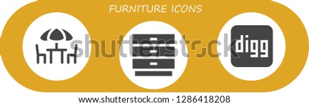  furniture icon set. 3 filled furniture icons. Simple modern icons about  - Chairs, Drawers, Digg