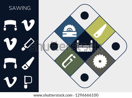  sawing icon set. 13 filled sawing icons. Simple modern icons about  - Saw, Vimeo