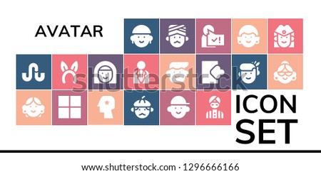  avatar icon set. 19 filled avatar icons. Simple modern icons about  - Avatar, Stumbleupon, Delicious, Head, Man, Headband, Businessman, Login, Woman, User, Stewardess