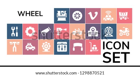  wheel icon set. 19 filled wheel icons. Simple modern icons about  - Paint, Settings, Handlebar, Car, Ferris wheel, Saw, Wheelbarrow, Cannon, pressure, Bike, Casino, Hamster