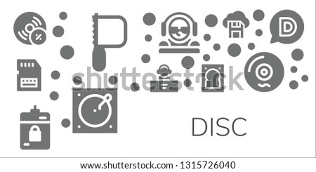 disc icon set. 11 filled disc icons.  Collection Of - Vynil, Saw, Sd card, DJ, Harddrive, Hard drive, Turntable, Diskette, Vinyl, Disqus