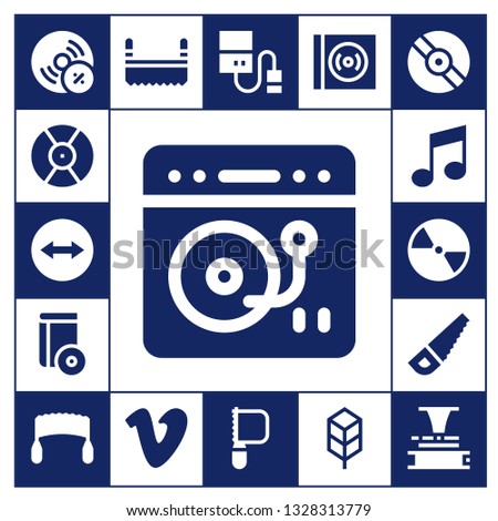 disc icon set. 17 filled disc icons.  Collection Of - Vynil, DJ, Team viewer, Turntable, Cd, Music, Compact disc, Saw, Vimeo, Hard drive, Vinyl, Jungle disk, Phonograph