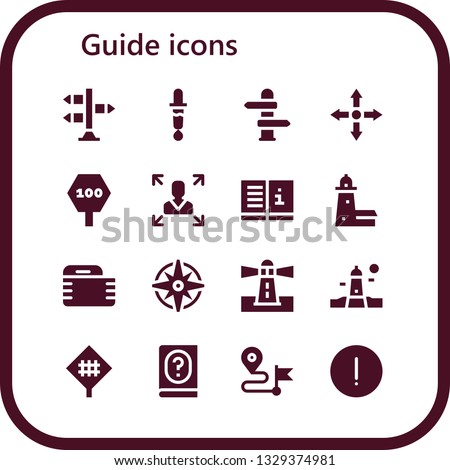 guide icon set. 16 filled guide icons.  Simple modern icons about  - Signpost, Color picker, Direction, Directions, Road sign, Decision making, Manual, Split point, Gauze, Windrose