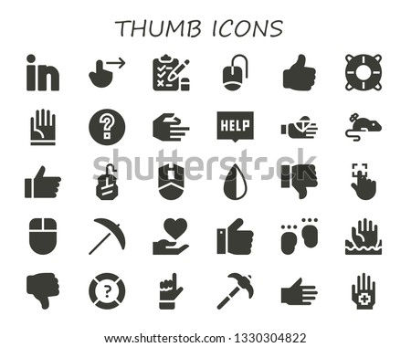 thumb icon set. 30 filled thumb icons.  Simple modern icons about  - Linkedin, Swipe right, Test, Mouse, Like, Help, Hand, Bandaged finger, Negative, Dislike, Touch, Pick, Thumbs up