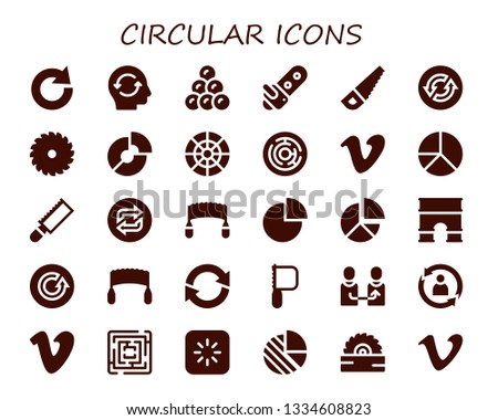 circular icon set. 30 filled circular icons.  Collection Of - Redo, Refresh, Round shot, Chainsaw, Saw, Loop, Pie chart, Color wheel, Labyrinth, Vimeo, Arc, Change, Rotate, Loading