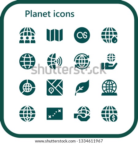 planet icon set. 16 filled planet icons.  Collection Of - Worldwide, Map, Lastfm, Earth grid, Global, Globe, Green energy, Worlwide, World, Earth globe