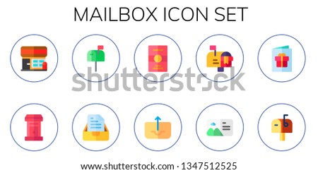 mailbox icon set. 10 flat mailbox icons.  Collection Of - post office, letterbox, outbox, postcard