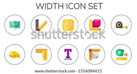 width icon set. 10 flat width icons.  Collection Of - area, measuring tape, ruler, rulers, size, text width, measure