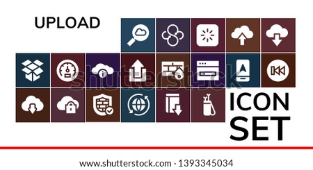 upload icon set. 19 filled upload icons.  Simple modern icons about  - Cloud computing, Dropbox, Cloud download, Firewall, Sync, Download, Arrow, Speedometer, Cloud, Upload, Previous
