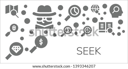 seek icon set. 11 filled seek icons.  Simple modern icons about  - Search, Detective, Loupe, Magnifying glass