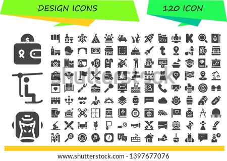 design icon set. 120 filled design icons.  Collection Of - Wallet, Gorilla, Chairlift, Flag, Drink, Turtle, Tent, Pins, Mouse toy, Branches, Startup, Folder, Potter, Kickstarter