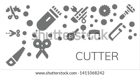 cutter icon set. 11 filled cutter icons.  Collection Of - Scissors, Electric razor, Pizza cutter, Saw, Razor