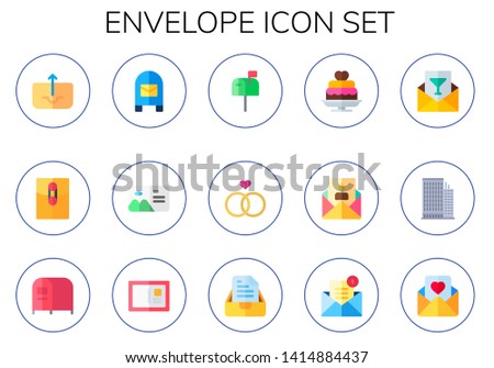 envelope icon set. 15 flat envelope icons.  Simple modern icons about  - outbox, mail, mailbox, postcard, letterbox, wedding, wedding cake, invitation, flats, love letter