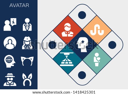 avatar icon set. 13 filled avatar icons.  Collection Of - Head, Invisible man, Headband, User, Stewardess, Businessman, Stumbleupon, Pharmacist, 3d, Human