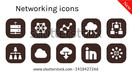 networking icon set. 10 filled networking icons.  Collection Of - Server, Connect, Connection, Cloud computing, Network, Hierarchical structure, Linkedin