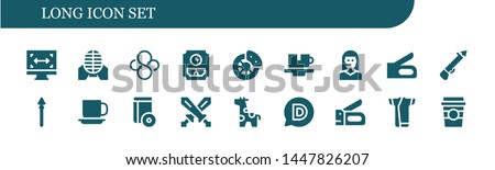 long icon set. 18 filled long icons.  Collection Of - Size, Martial arts, Sync, Wall clock, Break, Cup, Teleoperator, Stapler, Spear, Cd, Swords, Giraffe, Disqus, Kimono, Coffee cup