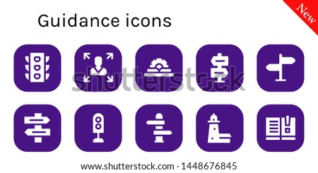 guidance icon set. 10 filled guidance icons.  Simple modern icons about  - Traffic light, Decision making, Manual, Direction, Signpost, Direction sign, Split point