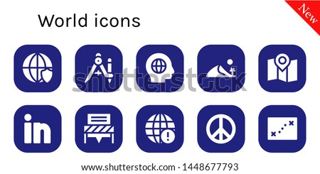 world icon set. 10 filled world icons.  Collection Of - Worldwide, Compass, Global, Dune, Map, Linkedin, Communication, Earth grid, Peace