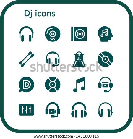 dj icon set. 16 filled dj icons.  Collection Of - Headphones, Vinyl, Music, Earbuds, Slider, Disqus, DJ