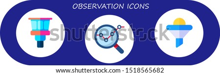 observation icon set. 3 flat observation icons.  Simple modern icons about  - control tower, analysis, funnel