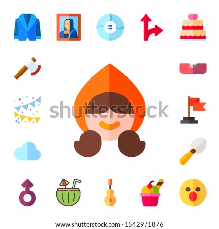 Modern Simple Set of collection Vector flat Icons. Contains such as jacket, ax, flags, little red riding hood, cloud, bed, flag and more Fully Editable and Pixel Perfect icons.