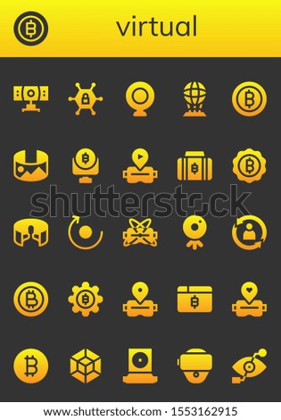 virtual icon set. 26 filled virtual icons.  Simple modern icons about  - Webcam, Bitcoin, Vpn, Hologram, panorama 360 , Virtual reality, Rotate, 3d modeling, Vr glasses, Bionic eye