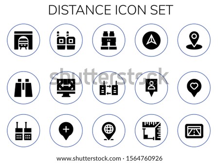 distance icon set. 15 filled distance icons.  Collection Of - Tunnel, Binoculars, Walkie talkie, Size, Navigation, Gps, Location, Angle icons