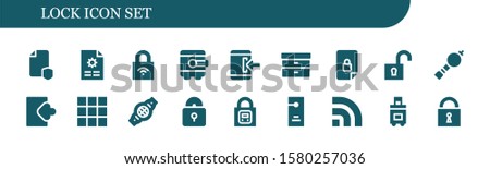 lock icon set. 18 filled lock icons.  Collection Of - File, Lock, Safebox, Login, Filing, Locked, Unlock, Bladder pipe, Keypad, Belt, Padlock, Door hanger, Rss, Suitcase icons