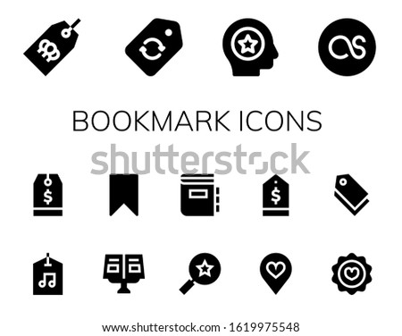 Modern Simple Set of bookmark Vector filled Icons. Contains such as Tag, Label, Favorite, Lastfm, Recipe book, Bookmark, Favorites and more Fully Editable and Pixel Perfect icons.