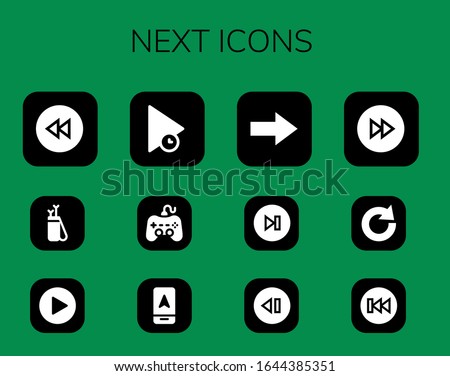 next icon set. 12 filled next icons. Included Backward, Arrow, Play, Next, Skip, Forwards, Redo, Previous icons